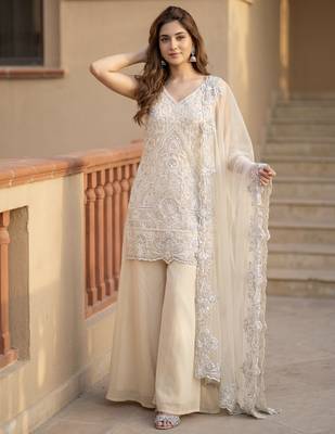 Cream georgette  party wear embroidery  suit set 2