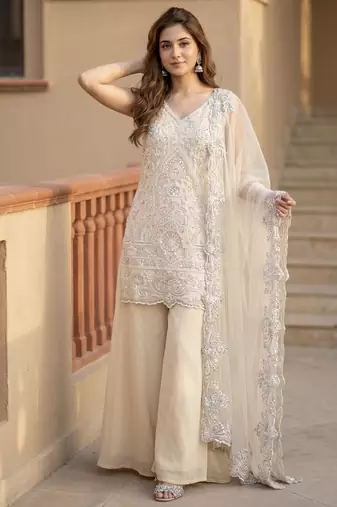 Cream georgette  party wear embroidery  suit set