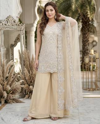 Cream georgette  party wear embroidery  suit set 3