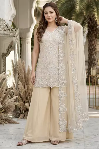 Cream georgette  party wear embroidery  suit set