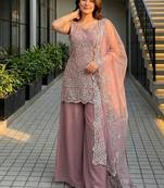 Peach georgette  party wear embroidery  suit set