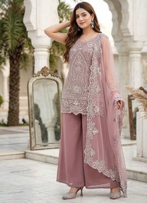 Peach georgette  party wear embroidery  suit set 2
