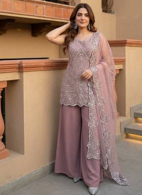 Peach georgette  party wear embroidery  suit set 3