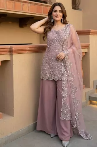 Peach georgette  party wear embroidery  suit set