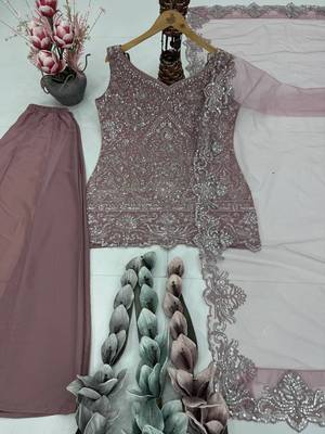 Peach georgette  party wear embroidery  suit set 4