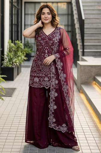 MAROON  georgette  party wear embroidery  suit set