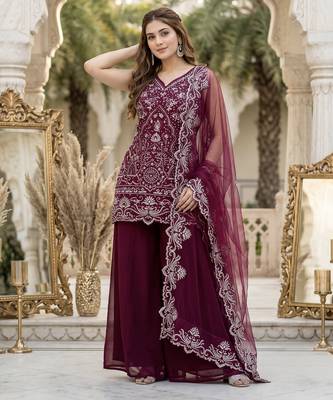 MAROON  georgette  party wear embroidery  suit set 3