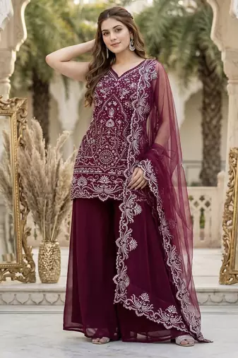 MAROON  georgette  party wear embroidery  suit set