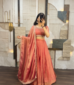 Womens Radiant Orange Hand-Embroidered Silk Lehenga Choli Set