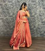 Womens New Trendy Radiant Orange Hand-Embroidered Silk Lehenga Choli Set