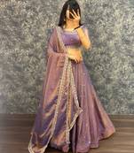 Womens New Trendy Radiant Purple Hand-Embroidered Silk Lehenga Choli Set