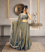 Womens Radiant Teal Hand-Embroidered Silk Lehenga Choli Set