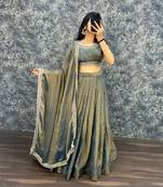 Womens New Trendy Radiant Teal Hand-Embroidered Silk Lehenga Choli Set
