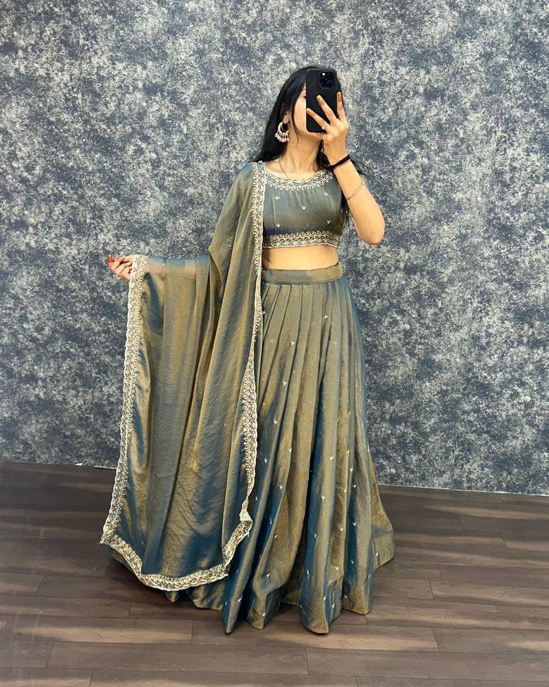 Womens New Trendy Radiant Teal Hand-Embroidered Silk Lehenga Choli Set