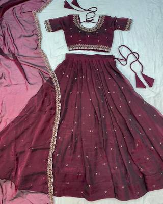 Womens Radiant Wine Hand-Embroidered Silk Lehenga Choli Set 4