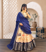 Womens Floral Lehenga Choli Set with Contrast Border and Dupatta Set