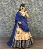 Womens New Trendy Designer Floral Lehenga Choli Set with Contrast Border and Dupatta Set