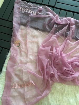 Pink Color embroidery sequins and detailed border work  chiffon saree  4