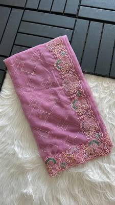 Pink Color embroidery sequins and detailed border work  chiffon saree  5