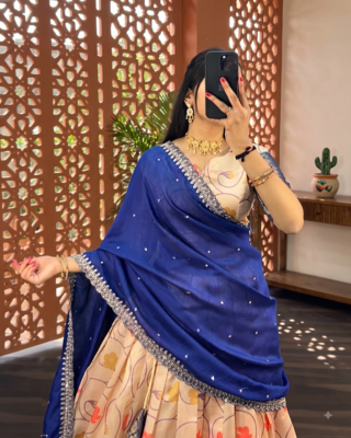 Womens Floral Lehenga Choli Set with Contrast Border and Dupatta Set 2