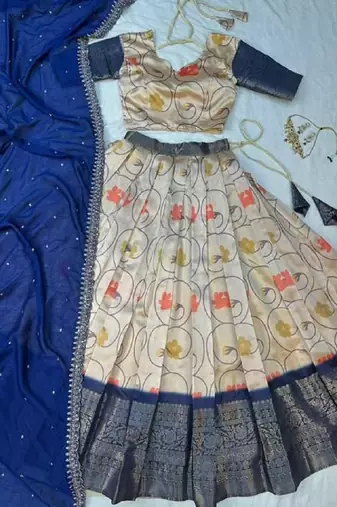 Womens Designer Floral Lehenga Choli Set with Contrast Border and Dupatta Set