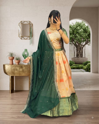 Womens Floral Lehenga Choli Set with Contrast Border and Dupatta Set 1