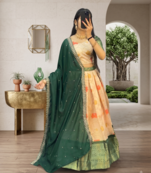 Womens Floral Lehenga Choli Set with Contrast Border and Dupatta Set