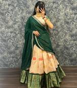 Womens New Trendy Designer Floral Lehenga Choli Set with Contrast Border and Dupatta Set