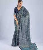 Blue Chiffon Ajrak Printed Saree