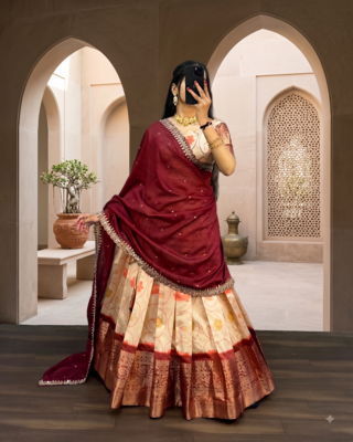 red floral printed silk lehenga choli 1