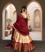 red floral printed silk lehenga choli