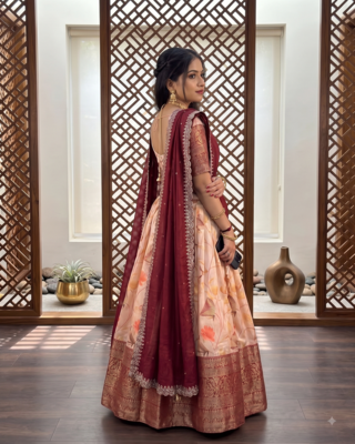 red floral printed silk lehenga choli 3