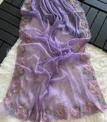 Lavender Color embroidery sequins and detailed border work  chiffon saree 