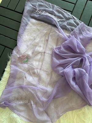 Lavender Color embroidery sequins and detailed border work  chiffon saree  3