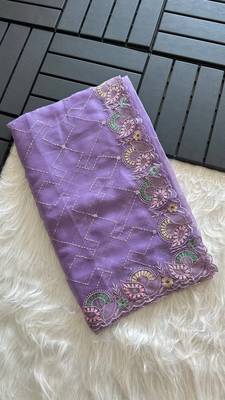 Lavender Color embroidery sequins and detailed border work  chiffon saree  4