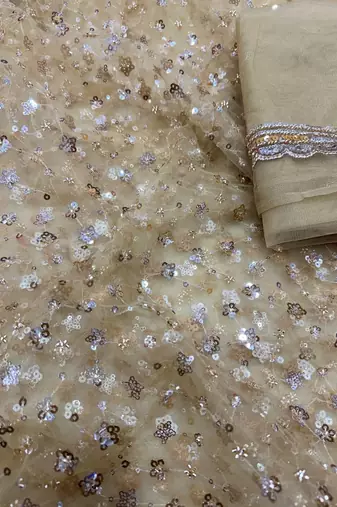 golden sequins and beads embroidery with soft net saree