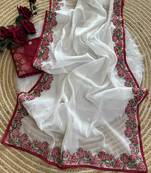 White Color embroidery viscos work tissue silk 