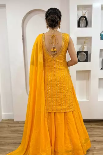 Georgette Lehenga with heavy pagdi work & paper mirror embellishments