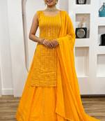 Georgette Lehenga with heavy pagdi work & paper mirror embellishments