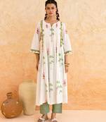 Ivory green printed cotton kurta set