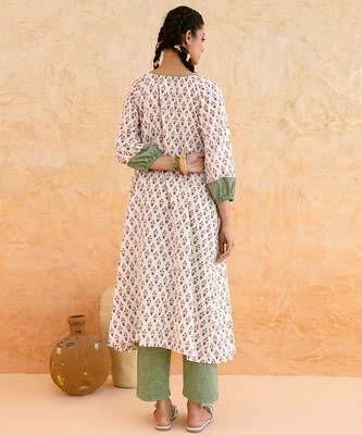 Ivory green printed cotton kurta set 5