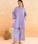 Lilac blue striped cotton kurta set