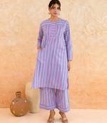Lilac blue striped cotton kurta set
