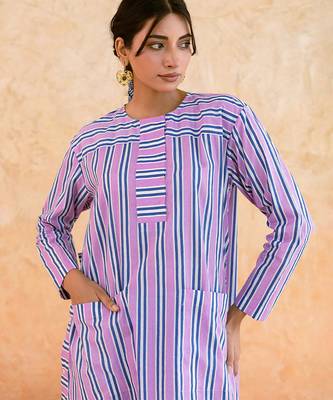 Lilac blue striped cotton kurta set 2