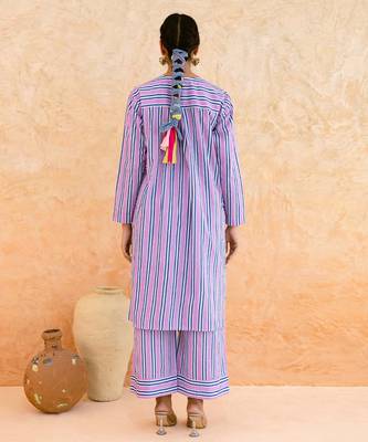 Lilac blue striped cotton kurta set 5