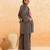 Teal blue brown striped cotton kurta set