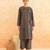 Teal blue brown striped cotton kurta set