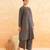 Teal blue brown striped cotton kurta set