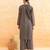 Teal blue brown striped cotton kurta set