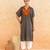 Teal blue brown embroidered cotton kurta set